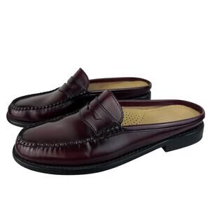 Women's G.H.Bass Easy Weejuns Deep Red Leather Slip On Penny Slides Loafers (6)